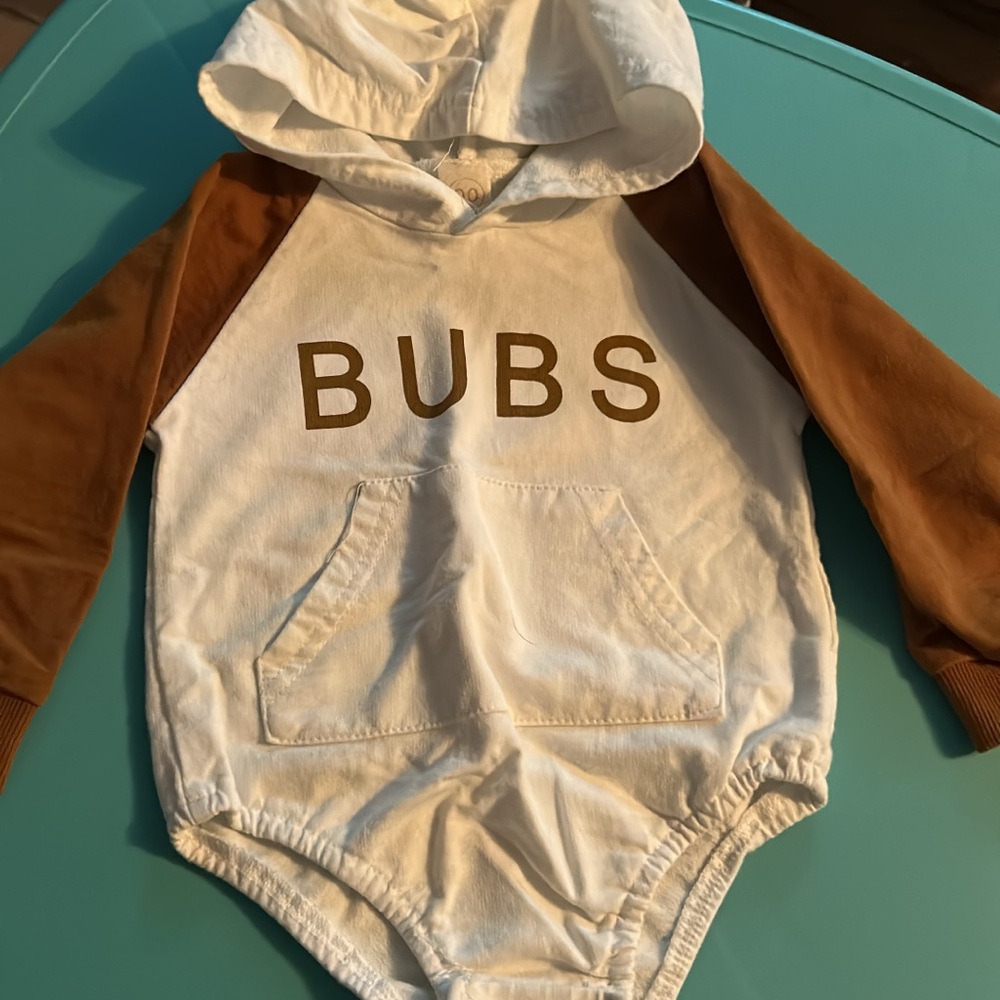 White and Brown Bubs Hoodie Onesie